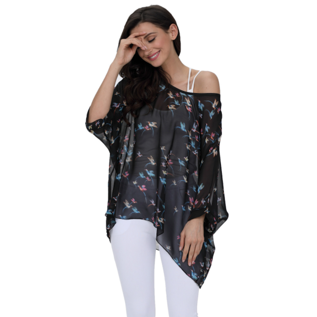 Womens Flying Bird Print Chiffon Top