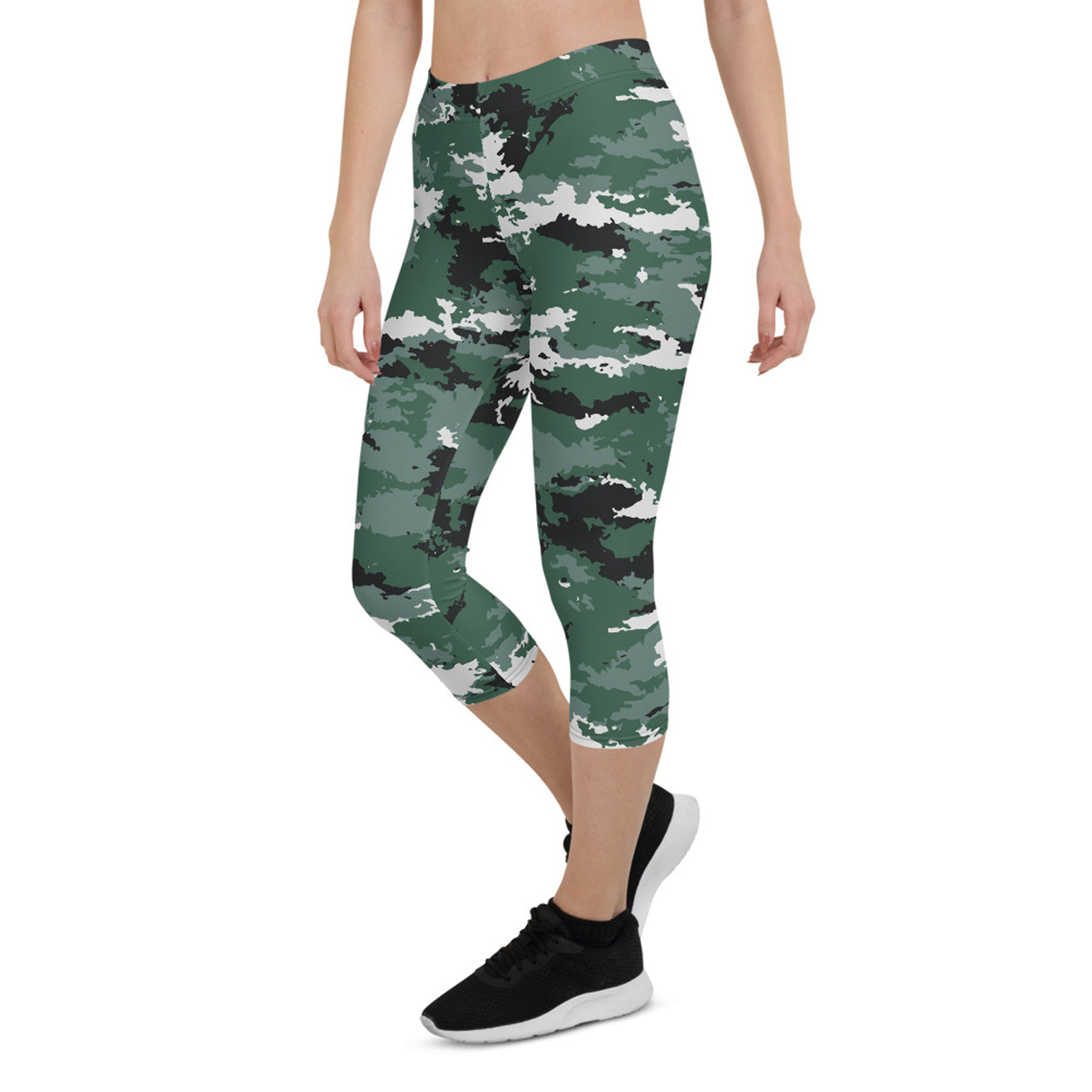 Earth Green Camo Capri Leggings for Women