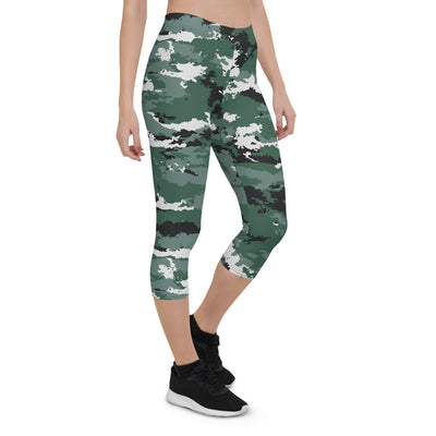 Earth Green Camo Capri Leggings for Women