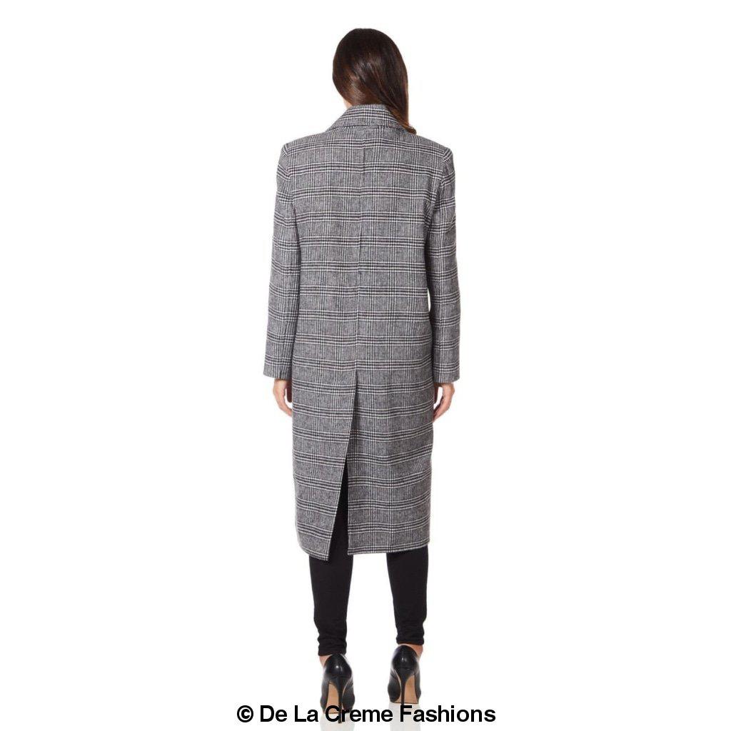 De La Creme - Womens Prince Of Wales Check Wrap Long Coat