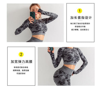 3pcs Women Carmful Camo Yoga Set Women Seamless Fitness Yoga Bra Sport